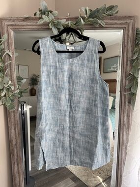 100% linen Light Blue Sleeveless Tunic Top